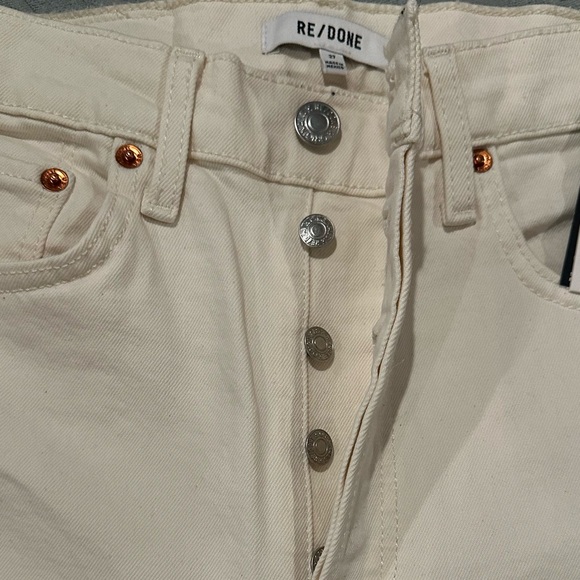 Re/Done Button Fly Creamy White Jeans Raw Bottom Womens Size 27 Tall - Picture 3 of 7